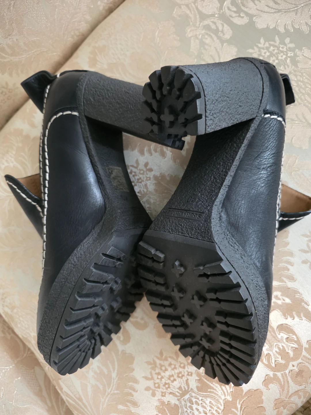 Black Leather Chunky Heel Chloe stitched  Loafers - photo 2