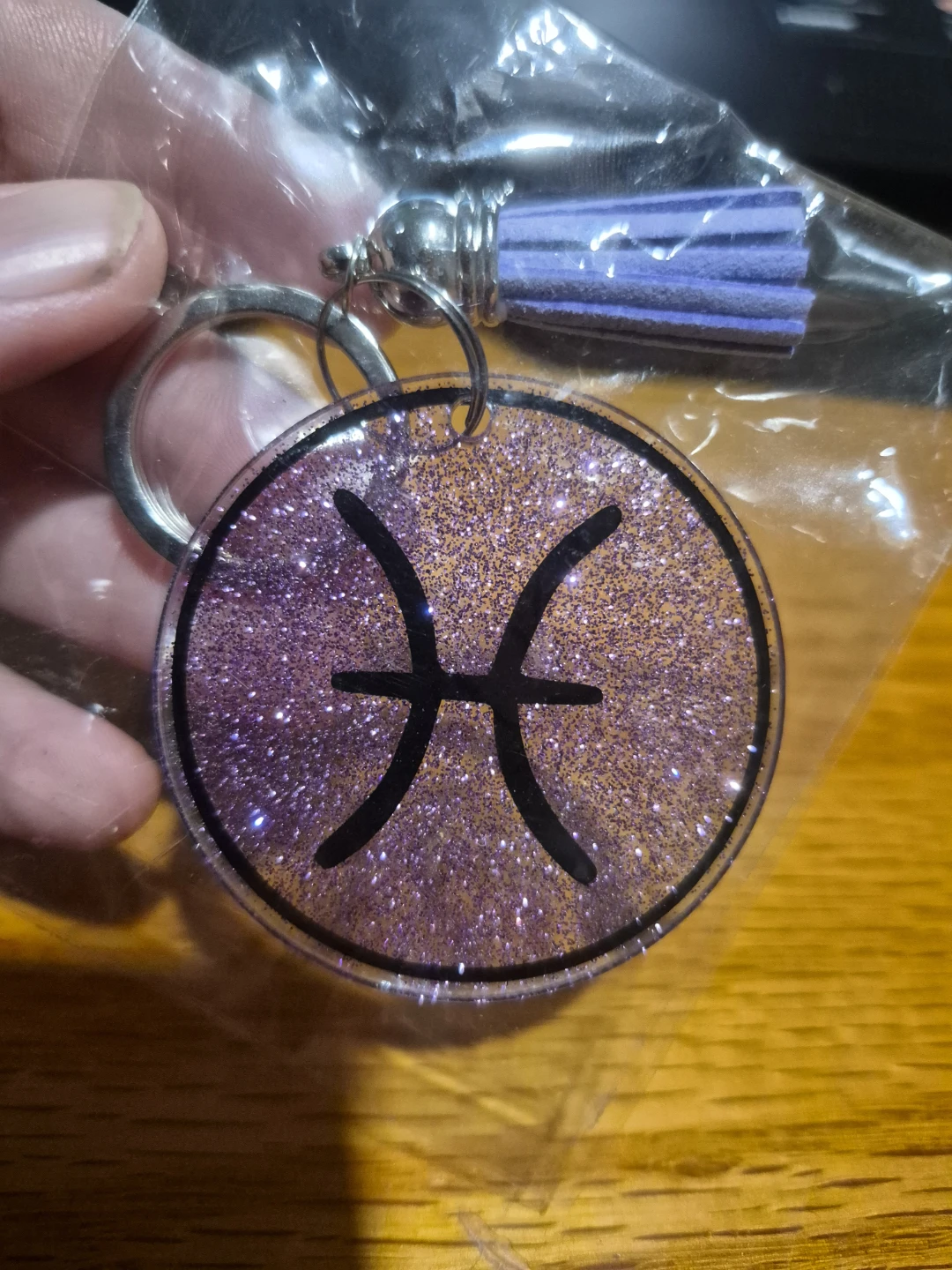 Pisces Zodiac Sign Keychain with Tassel
