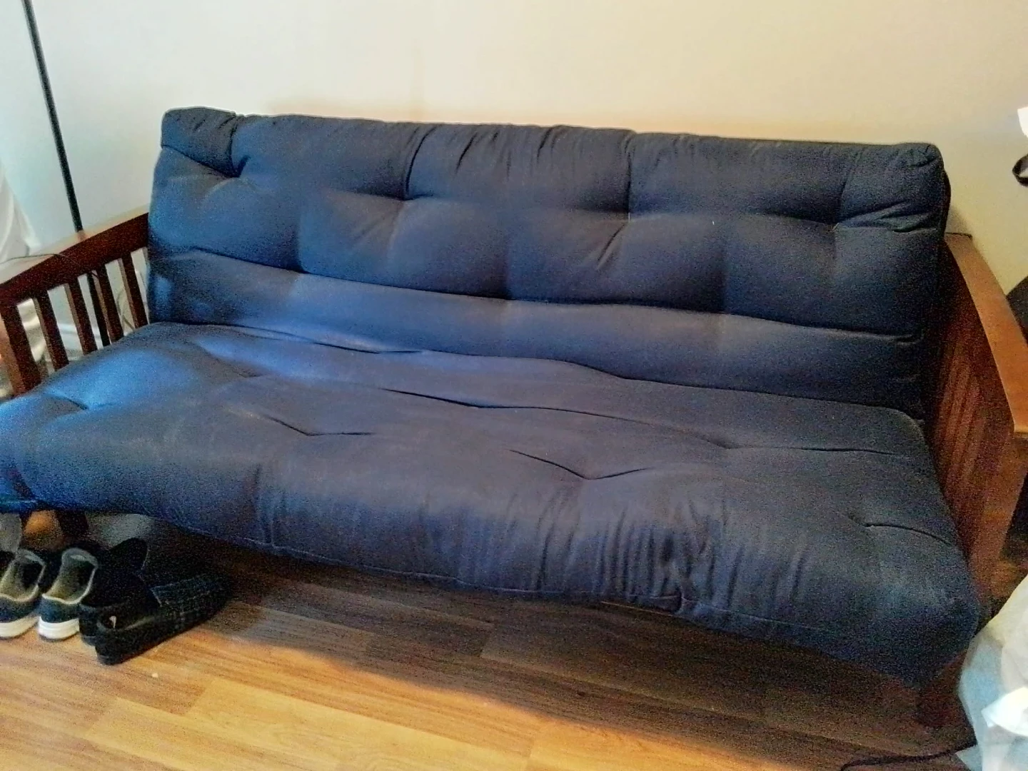 Blue Futon Sofa with Wooden Frame