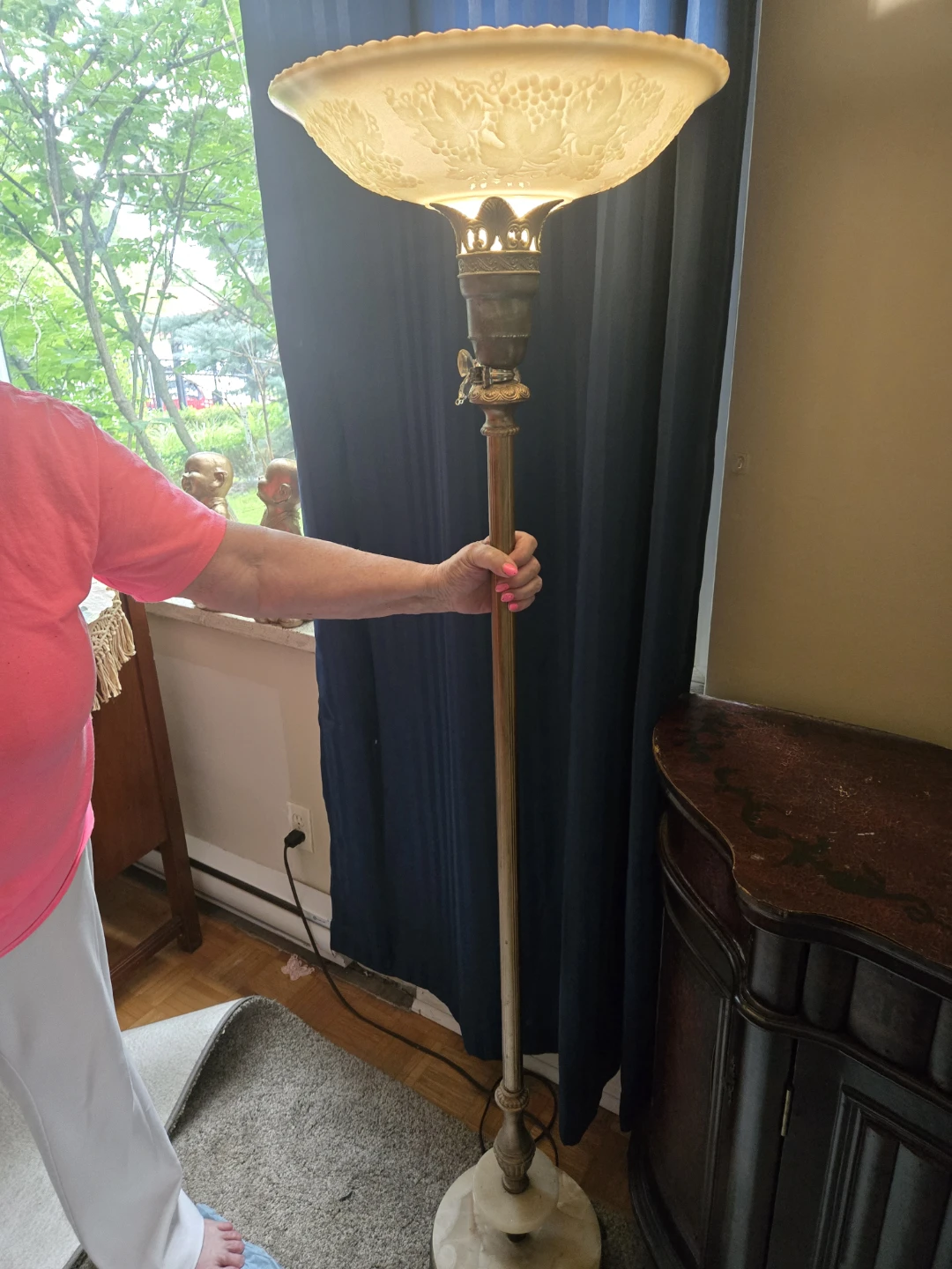 Vintage Floor Lamp with Frosted Glass Shade