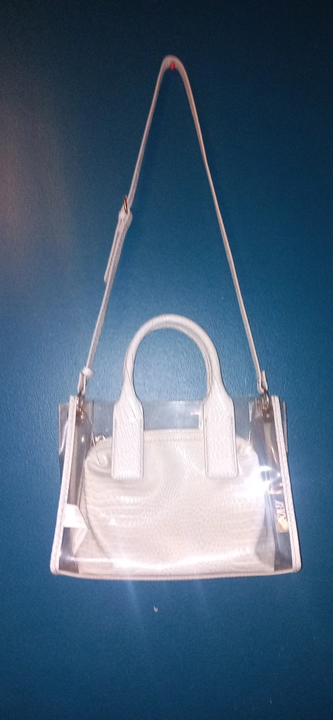 Zara White Crocodile-Embossed Handbag with Clear Totes - photo 3