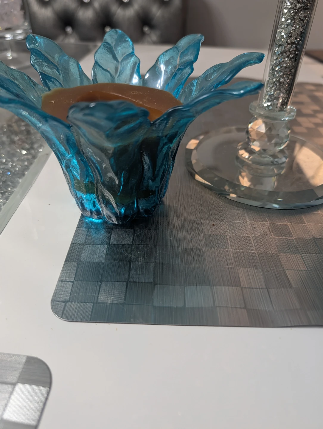 Crystal Lotus Candlestick Holder with Blue Accents - photo 4
