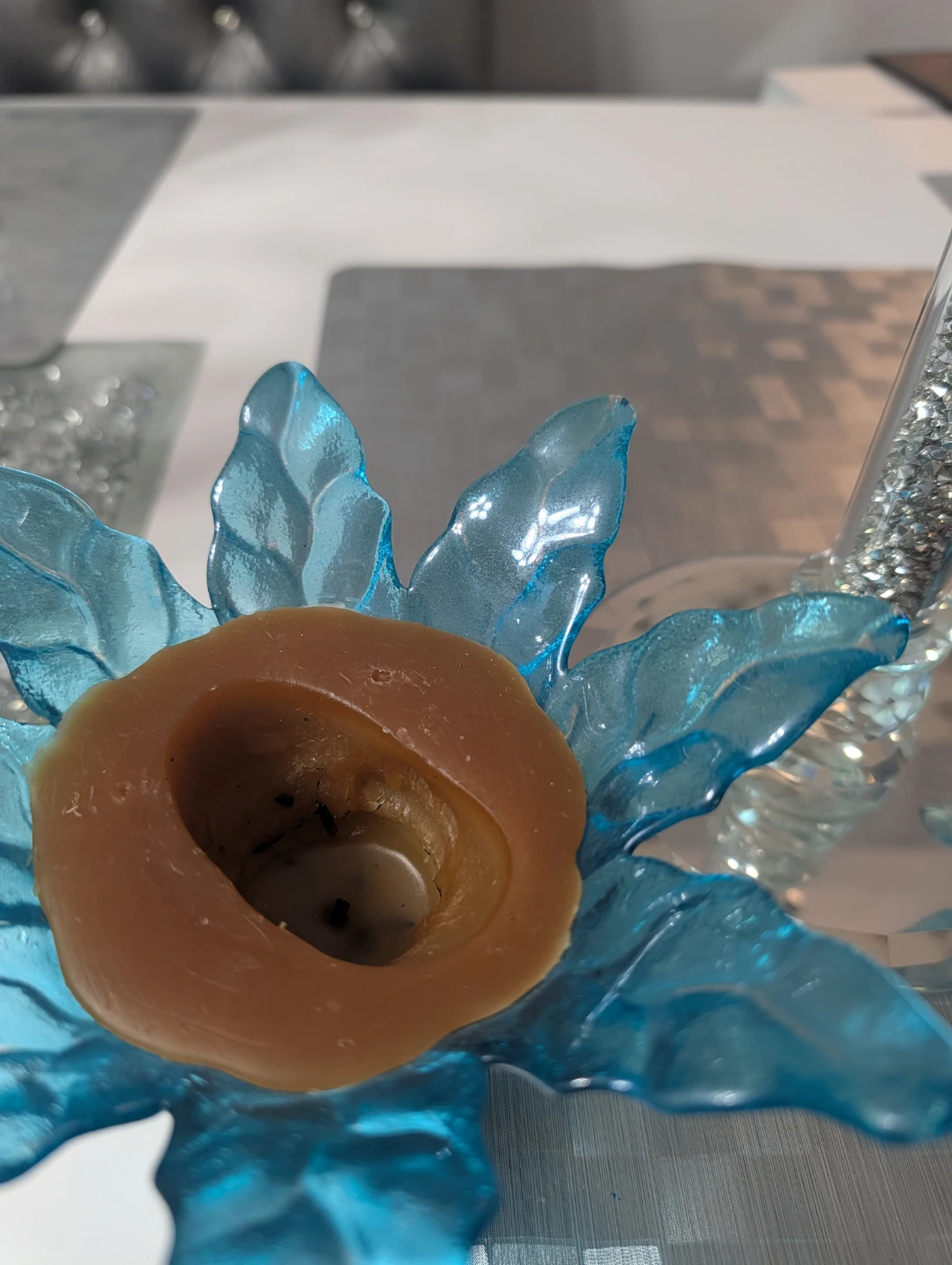 Crystal Lotus Candlestick Holder with Blue Accents - photo 5