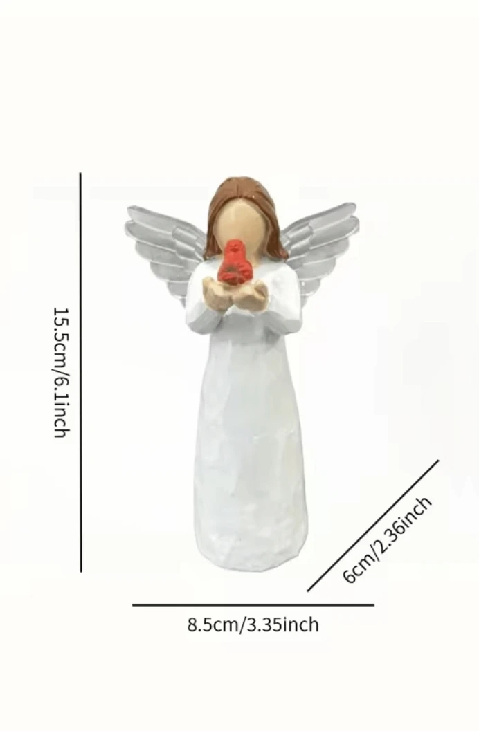 Angel Holding Red Cardinal Statue *new - photo 3