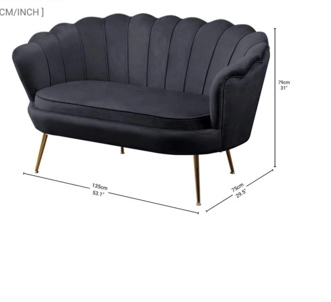 Brand New Black Velvet Scalloped Sofa