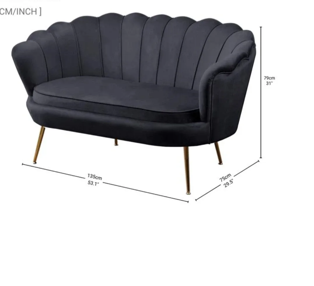 Brand New Black Velvet Scalloped Sofa