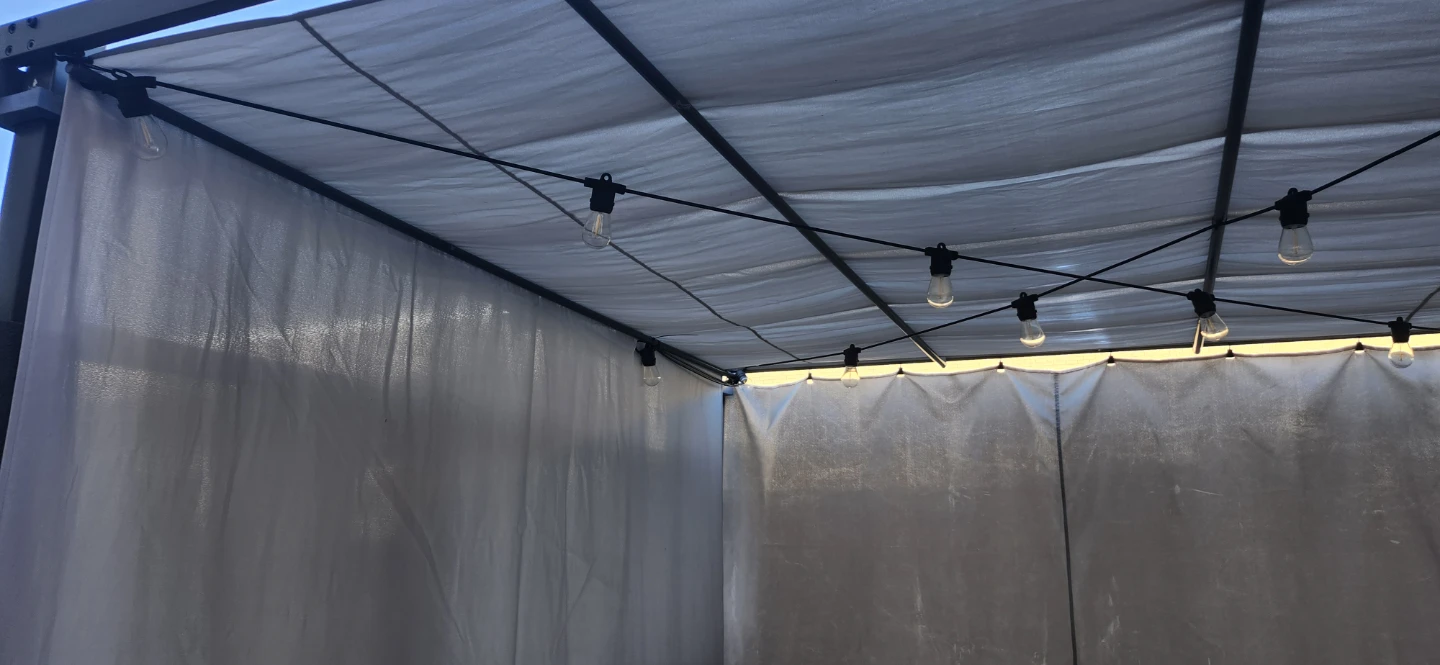 Outdoor Pergola with Sectional Sofa and String Lights - photo 2