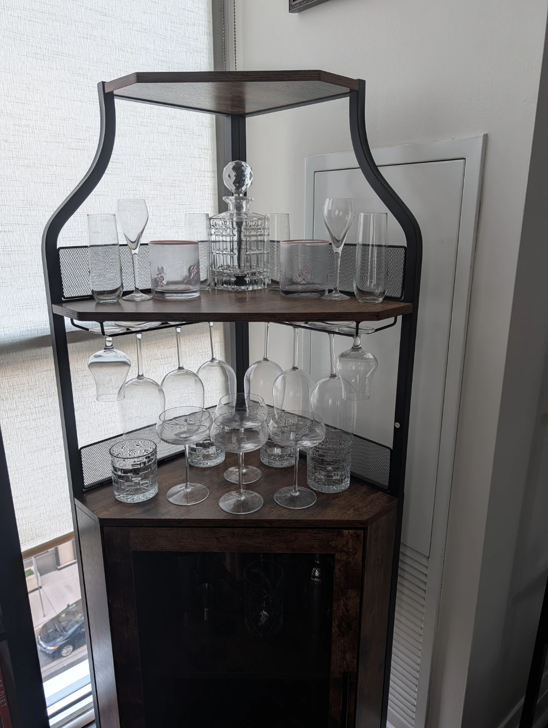 Corner Bar Cabinet with Drinkware and Bar Tools - photo 5