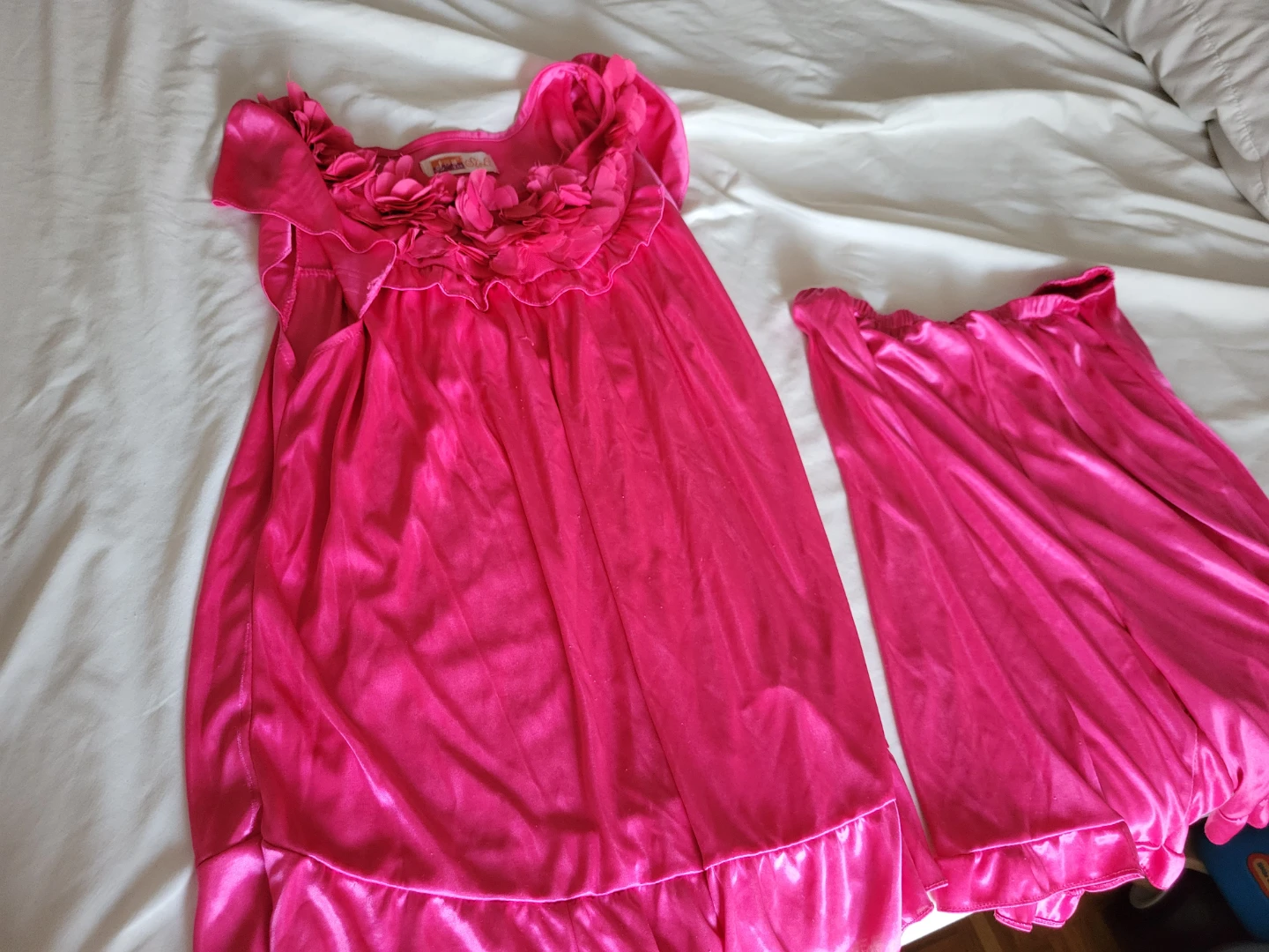 Pink Satin Nightgown with Floral Neckline