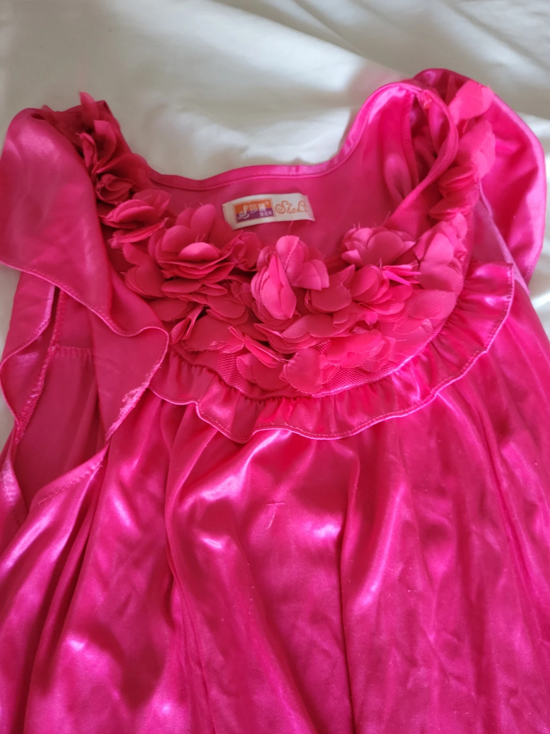 Pink Satin Nightgown with Floral Neckline - photo 2