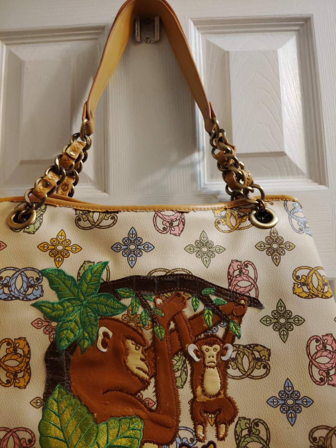 Vintage Sharif Y2K Embroidered Monkey & Tropical Flower Tote Bag - photo 3