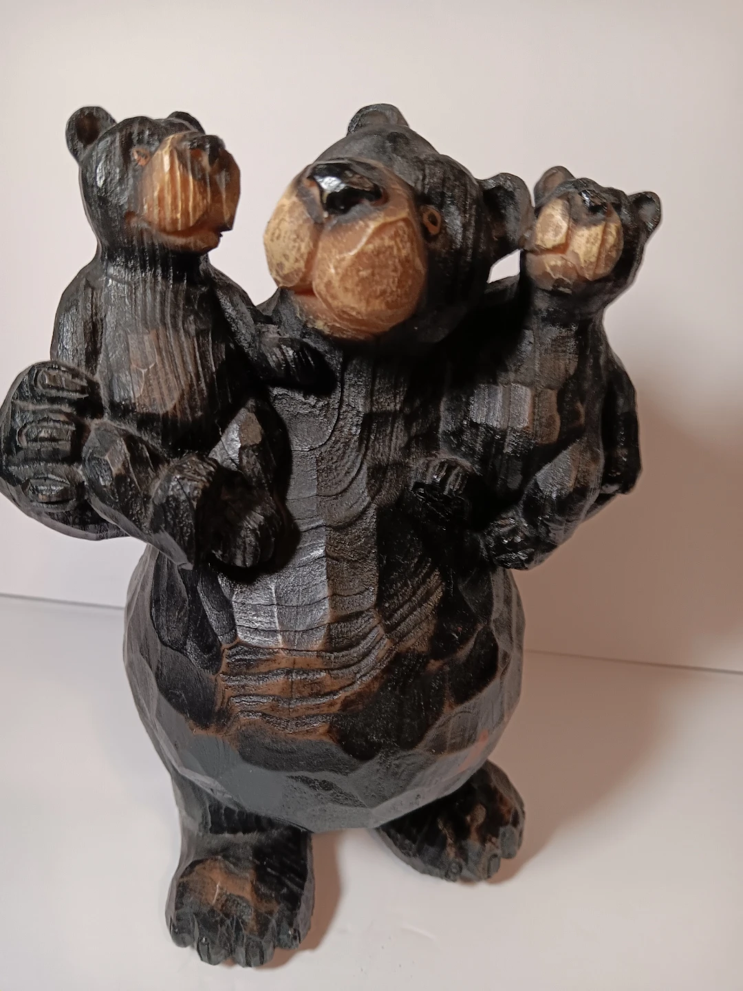 Carved wooden bear family figurine