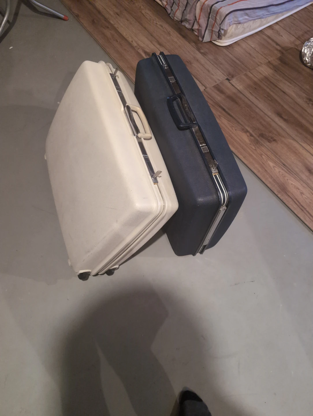 Two Vintage Suitcases - Cream and Navy