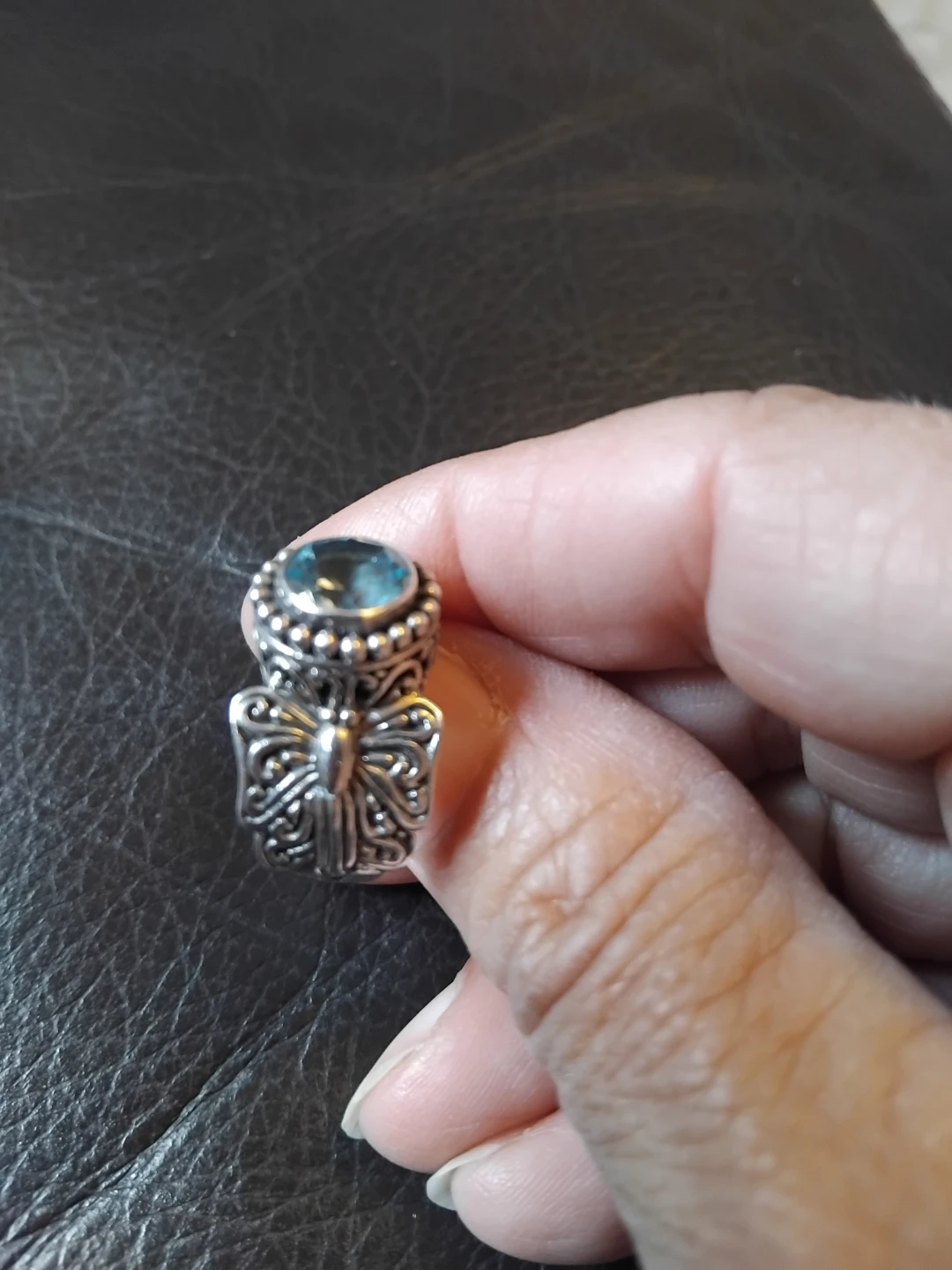 Blue topaz Gemstone silver Ring with Butterfly Detail - photo 3