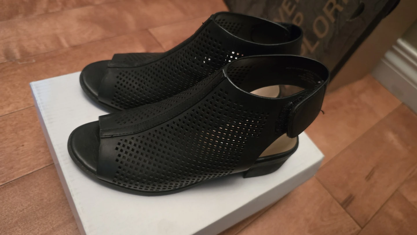 Black Perforated Heeled Sandals - Size 12 - photo 2