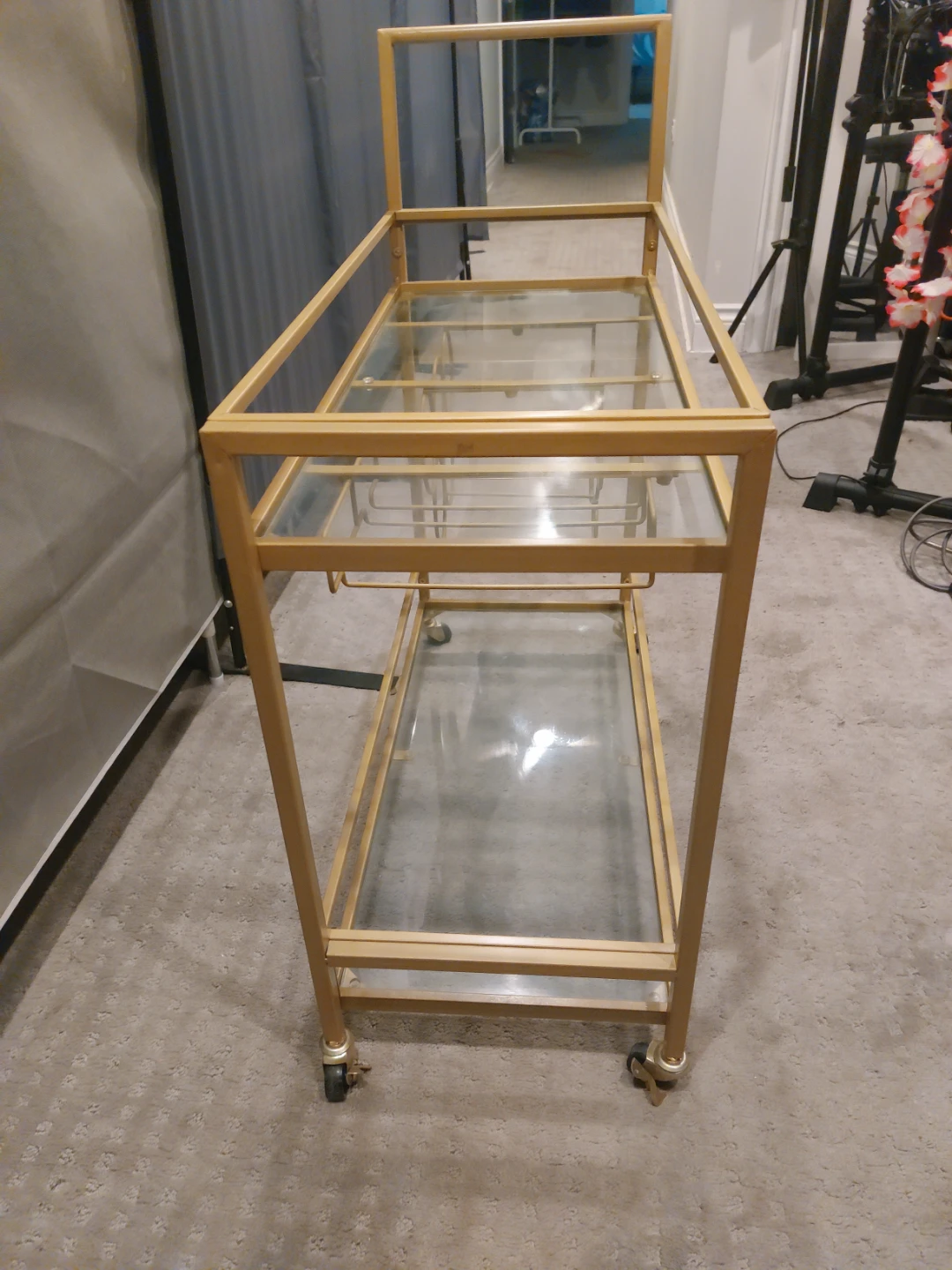 Gold Bar Cart with Glass Shelves - photo 4