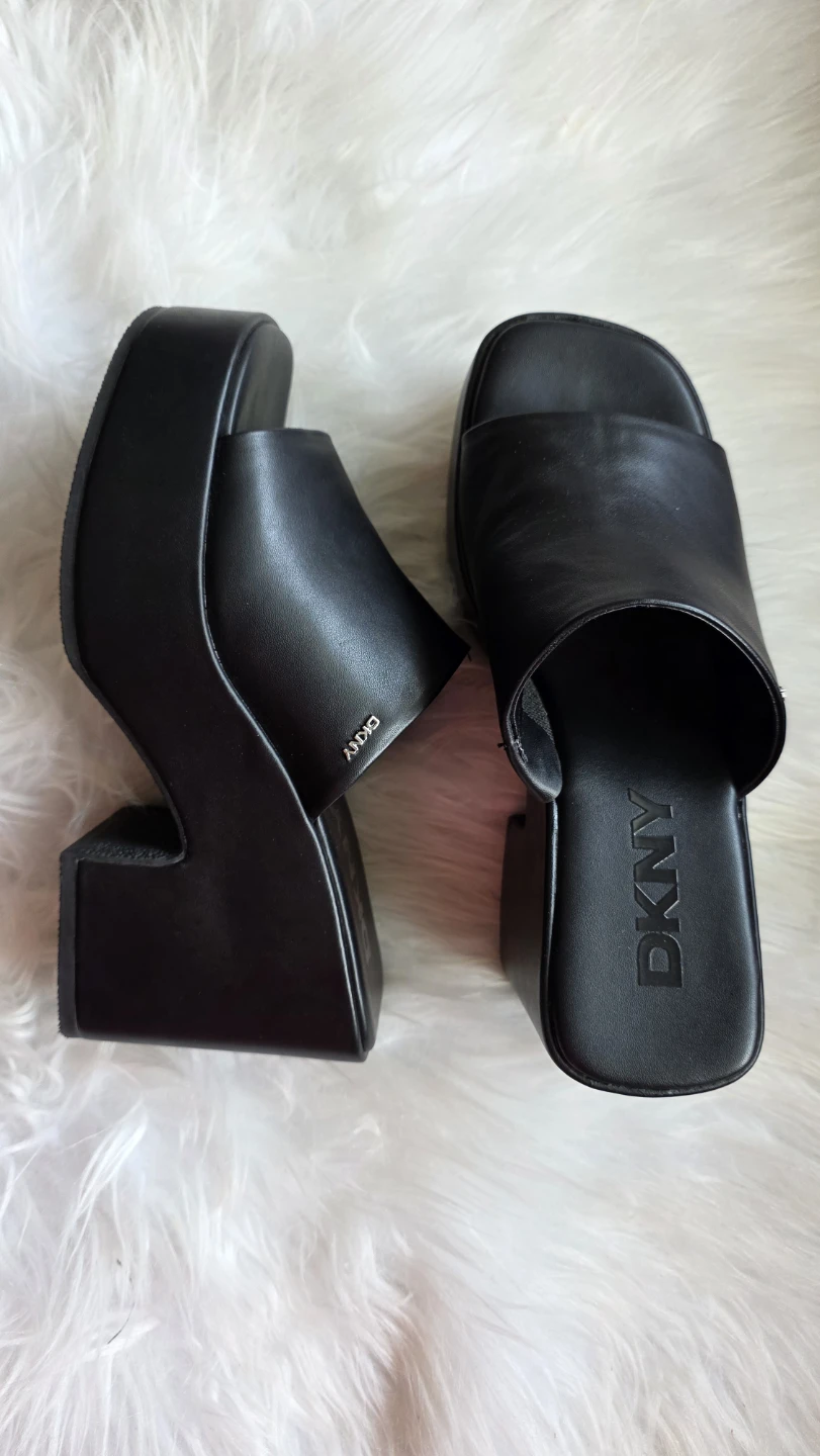 DKNY Black Platform Slide Sandals