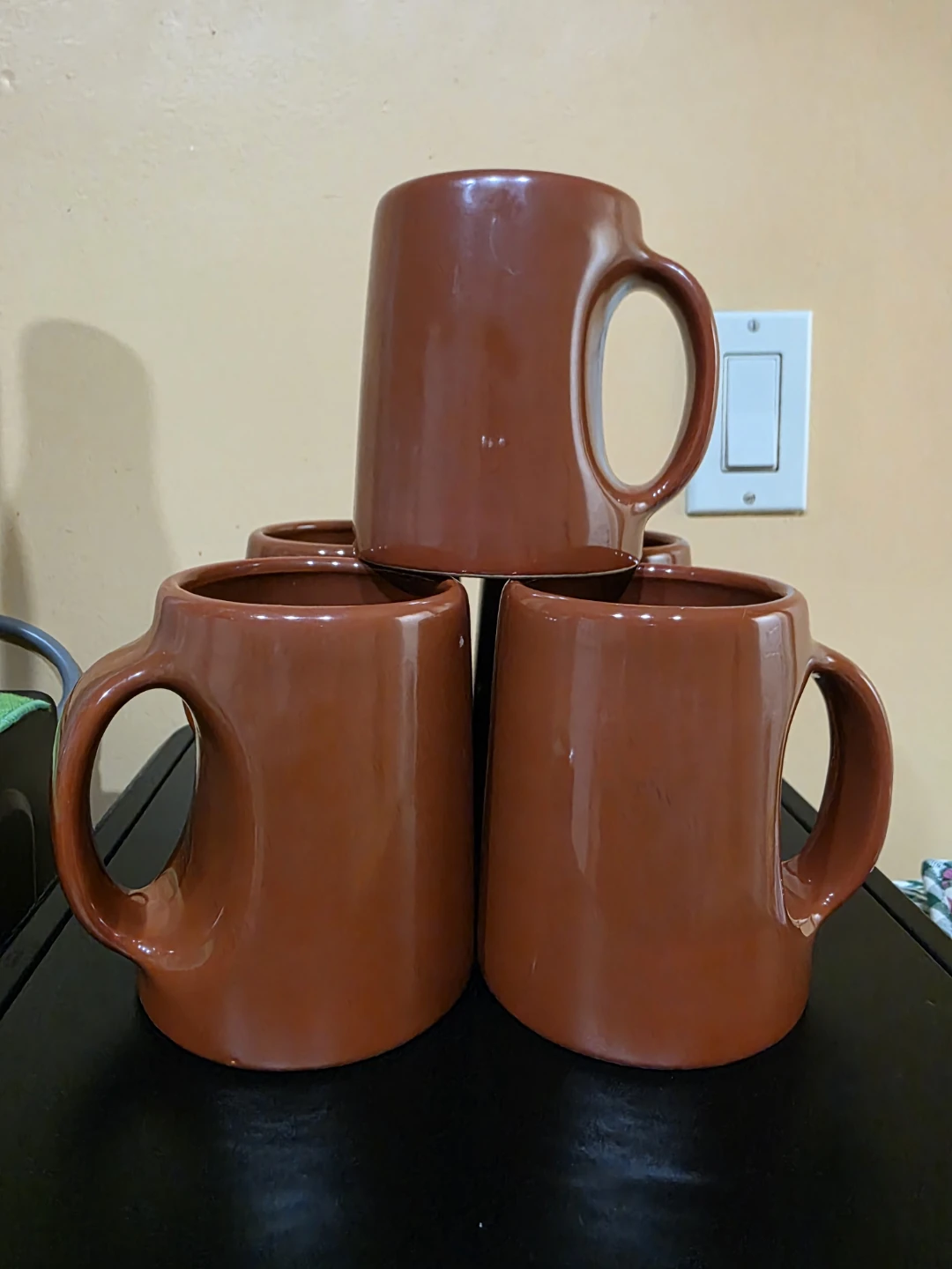 Set of 5 Brown Ceramic Mugs
