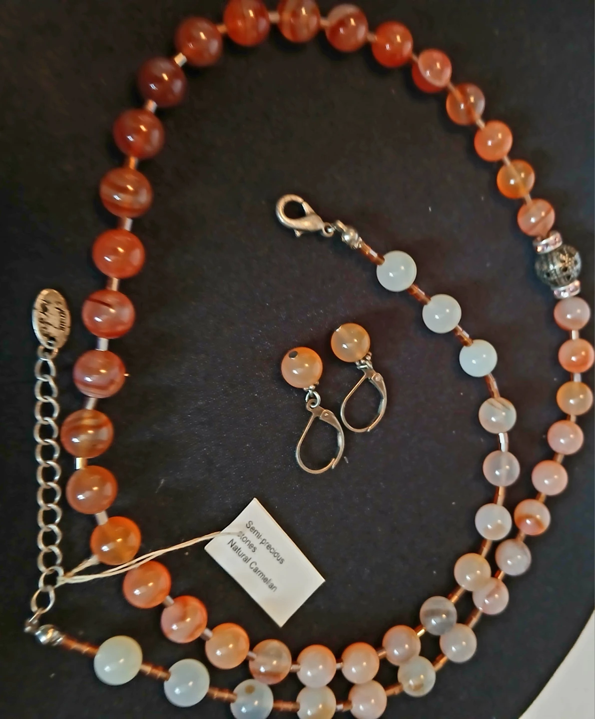 Natural Carnelian Semi-Precious Stone Necklace and Earrings Set - photo 3