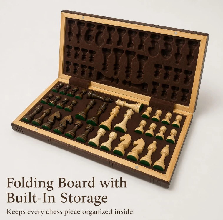 Wooden Chess Set with Foldable Storage Case - photo 2