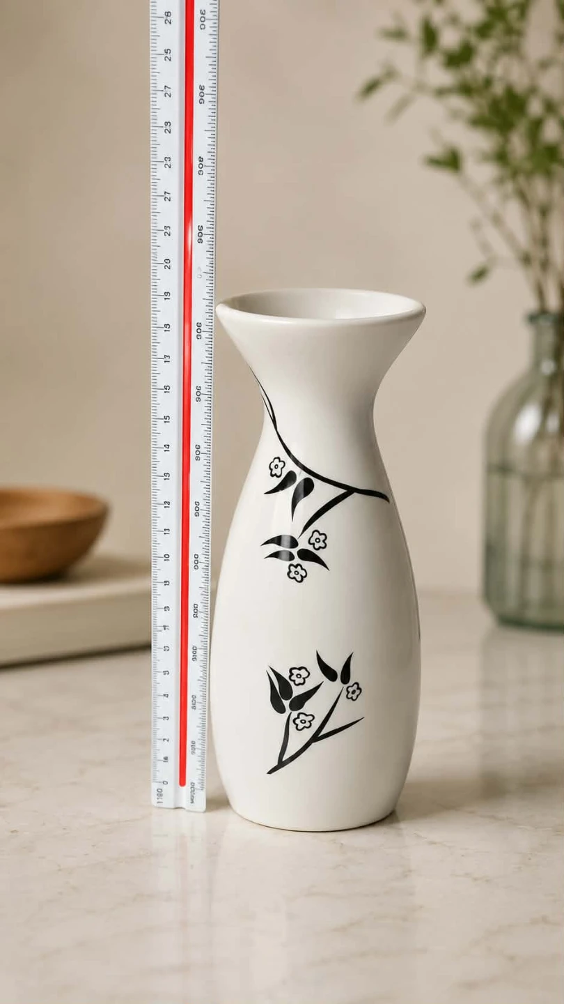 White Vase with Black Floral Design - photo 2