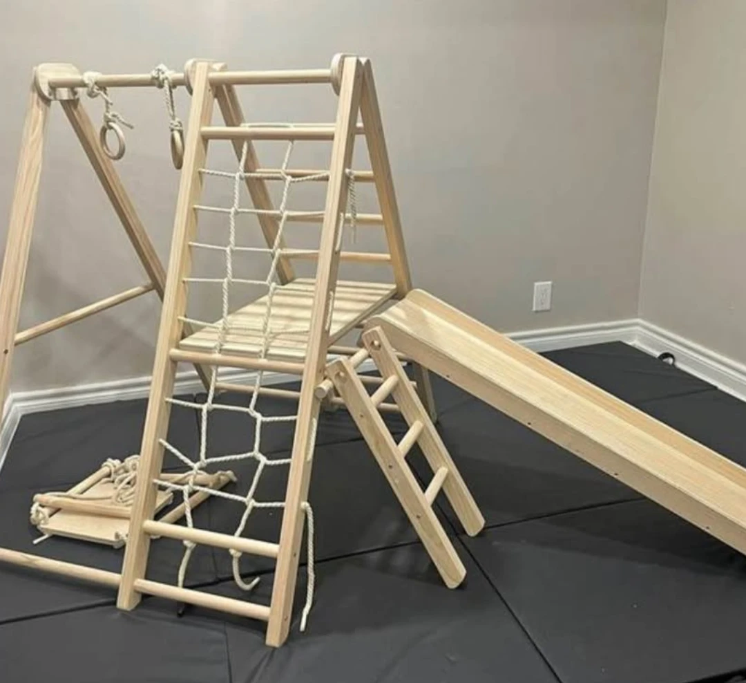 Wooden Indoor Playground Climber with Slide