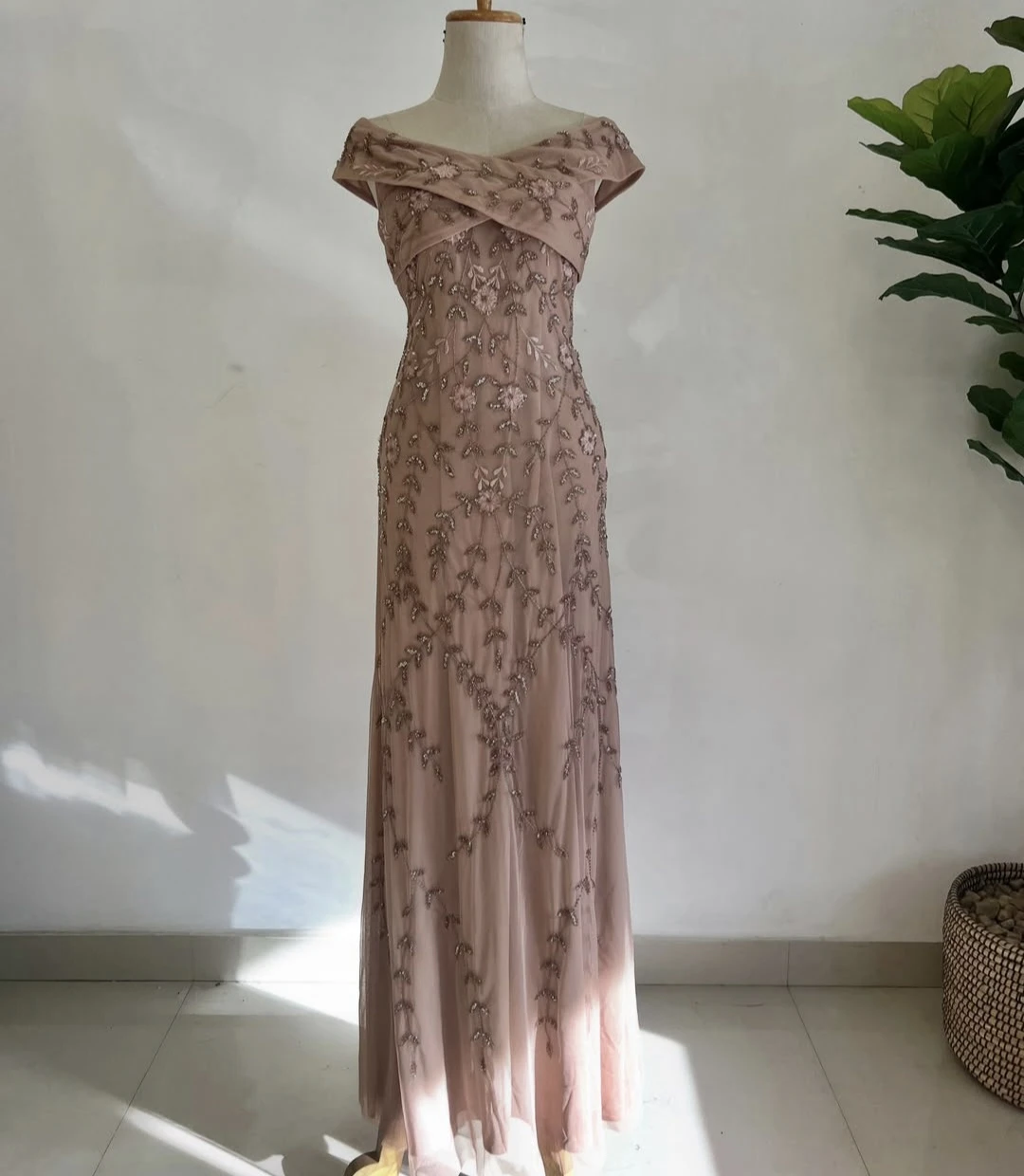 Embellished Off-the-Shoulder Maxi Dress