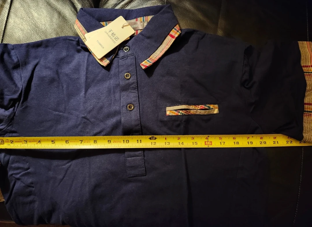 NEW Navy Blue Men's Polo Shirt with Plaid Accents - photo 3