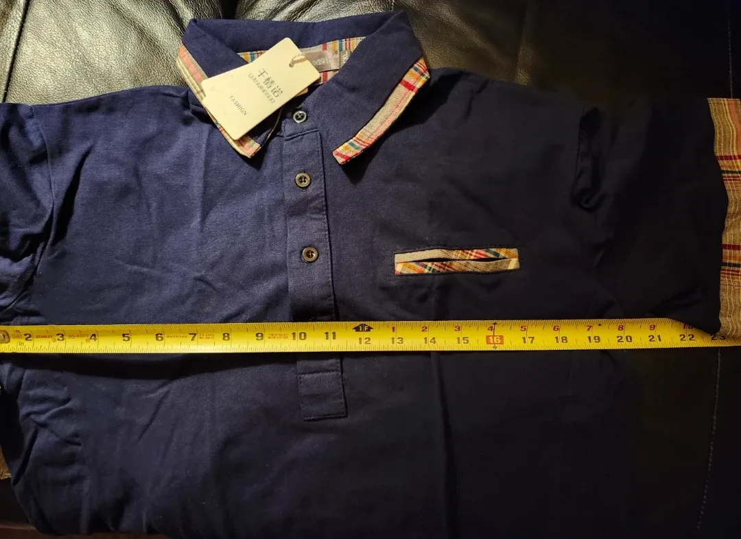 NEW Navy Blue Men's Polo Shirt with Plaid Accents - photo 3