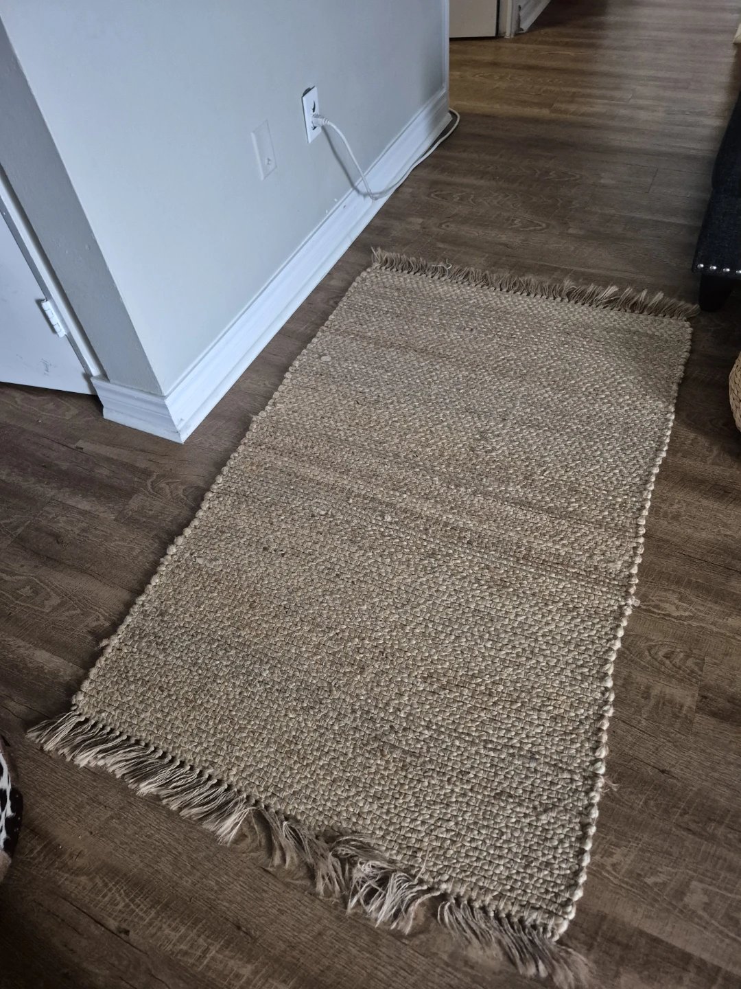 Woven Jute Area Rug with Fringed Ends