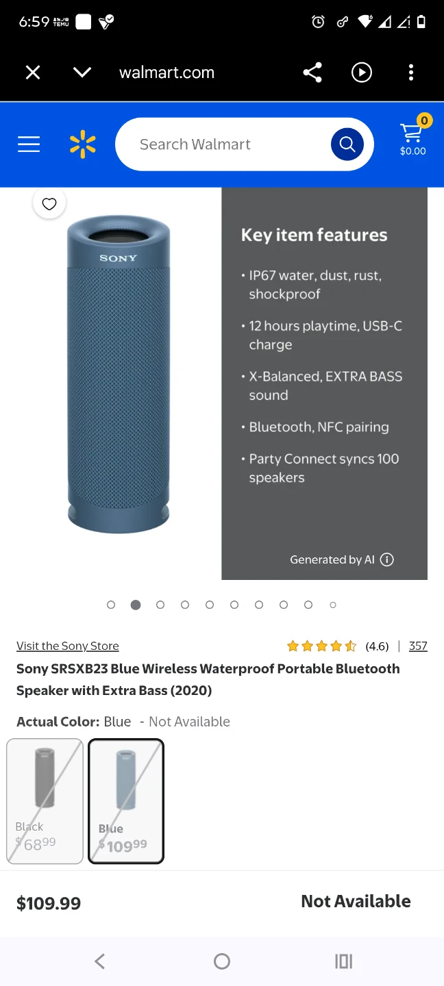 Sony SRSXB23 Blue Wireless Waterproof Portable Bluetooth Speaker - photo 4