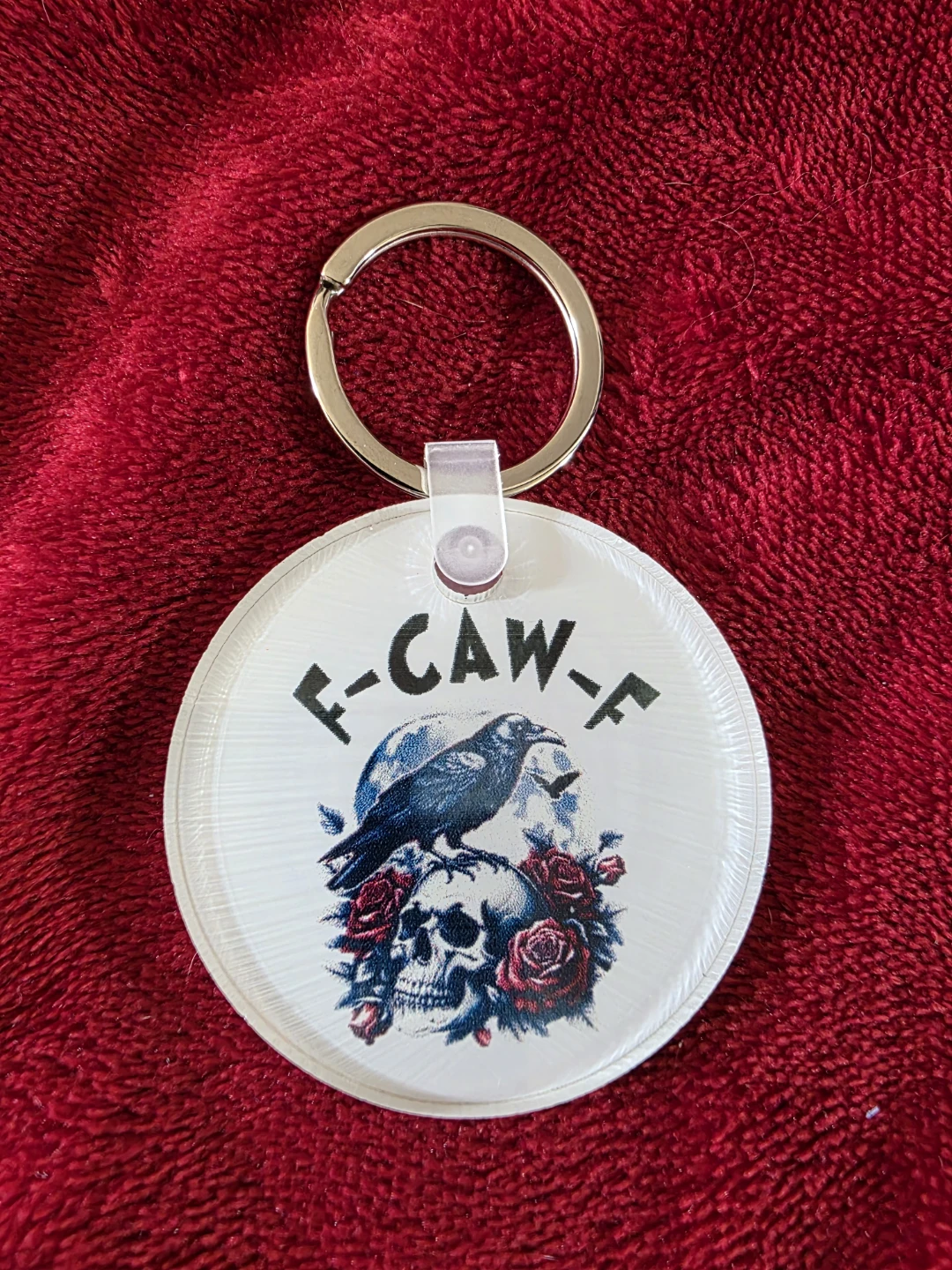 F-CAW-F Raven Skull Roses Keychain