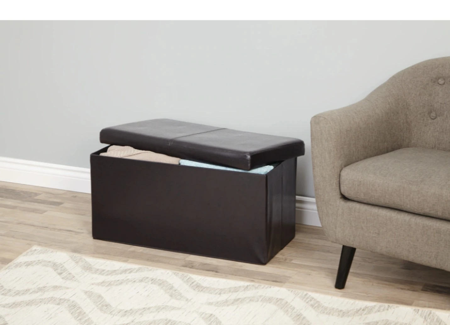 Brown Faux Leather Storage Ottoman Bench