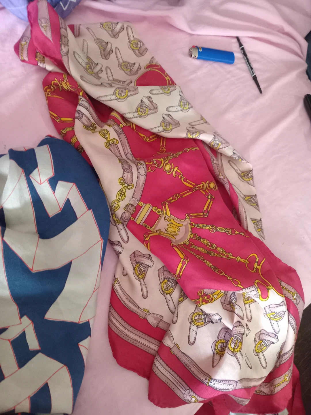 Silk Scarf with Chain and Bit Pattern - photo 3