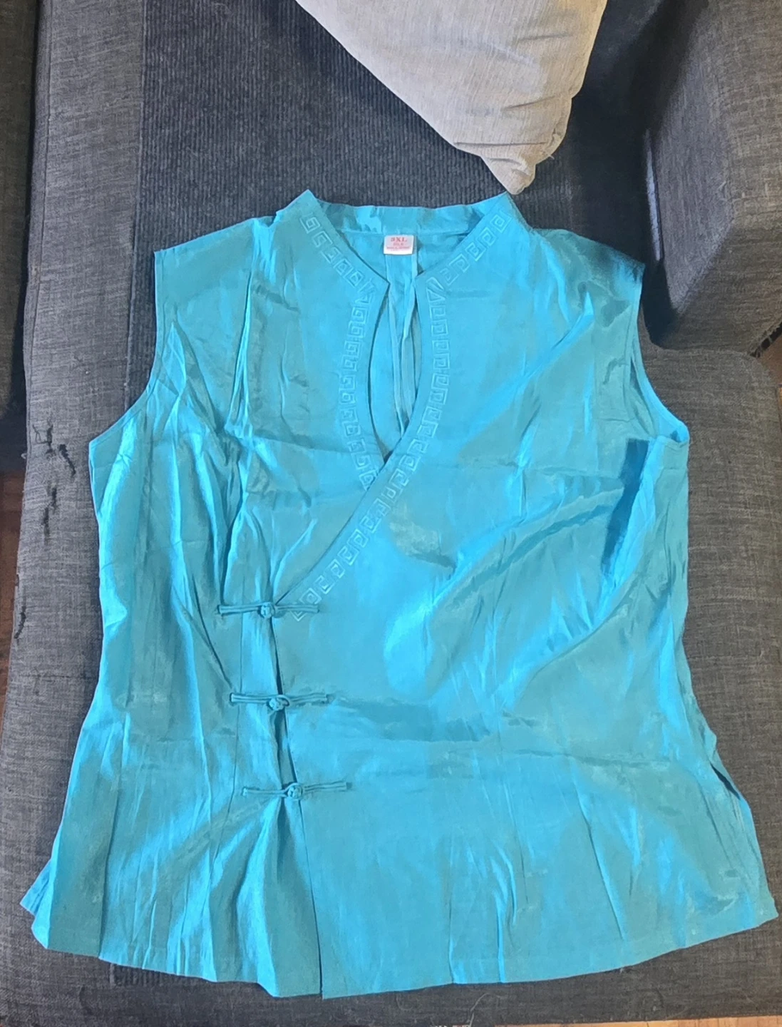 Turquoise silk sleeveless blouse 3XL
