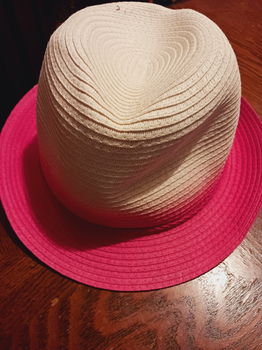 New !! Ladies Summer Straw Hat - Pink and White