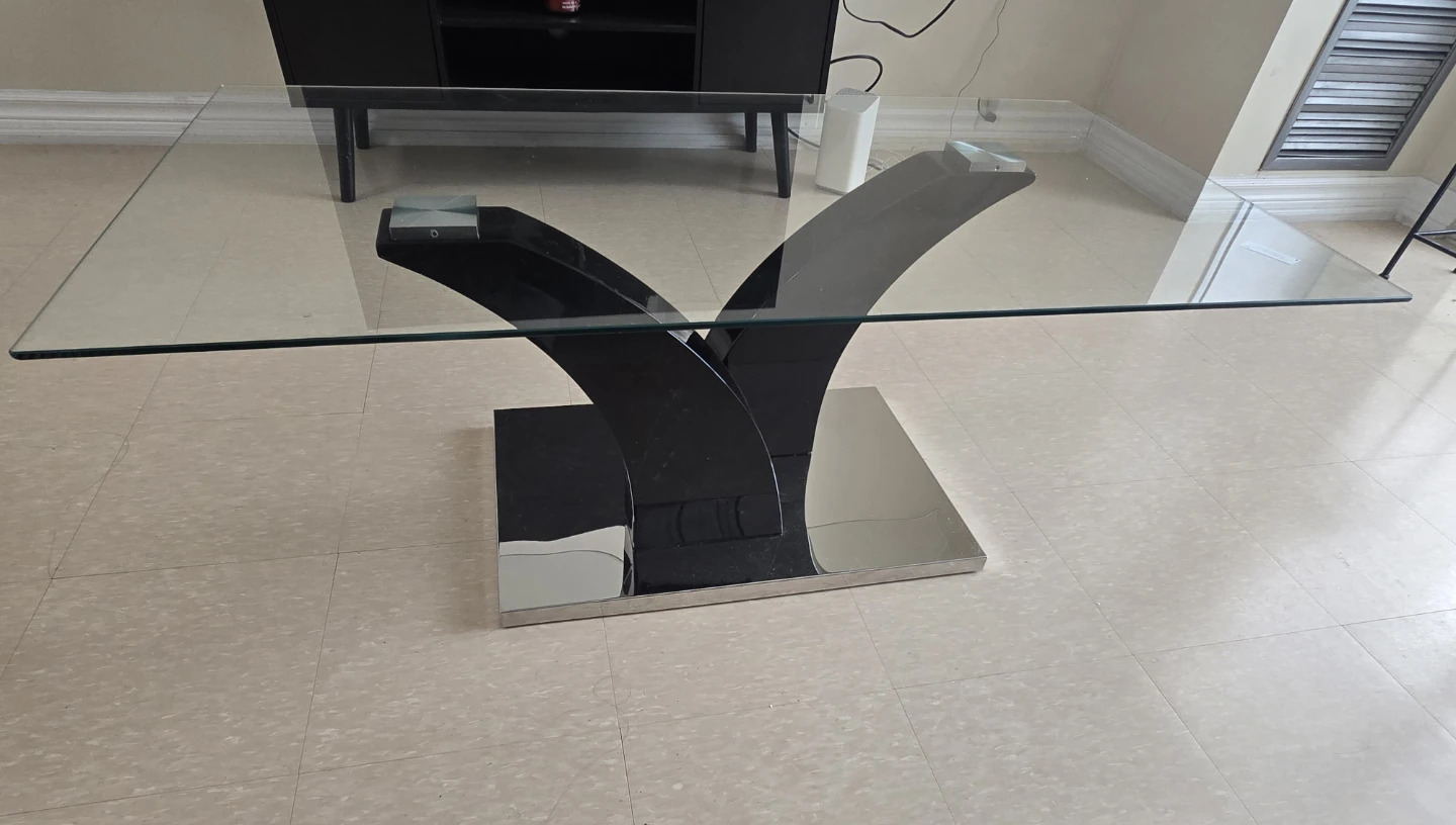 Modern Glass Coffee Table with Chrome and Black Base - photo 2