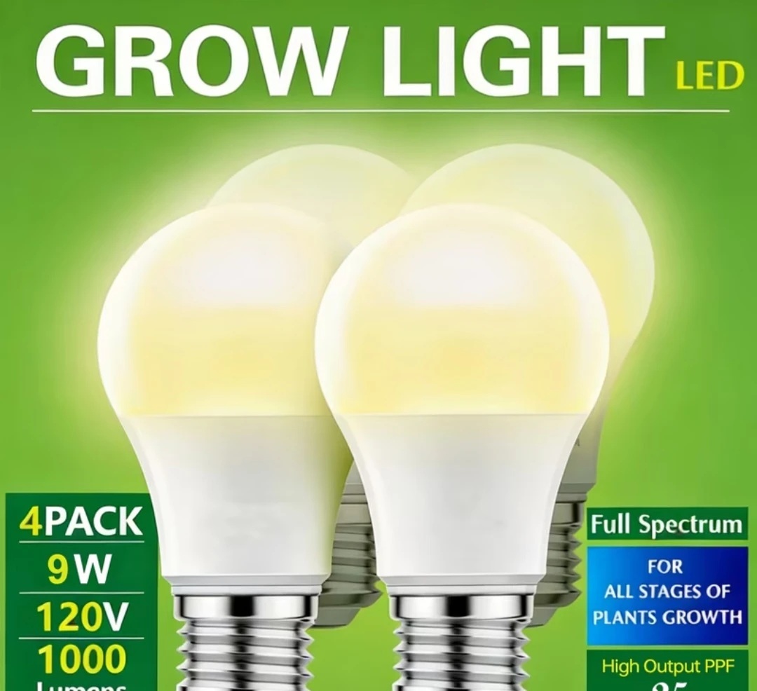 4 Pack LED Grow Light Bulbs Full Spectrum 9W