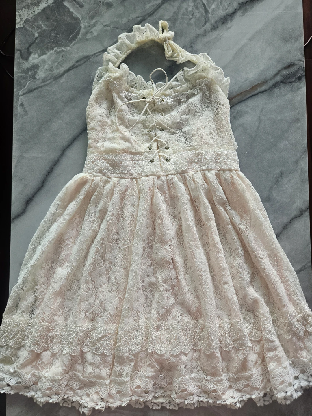 Kawaii Japanese style Lace Halter Dress with Ruffled Neckline