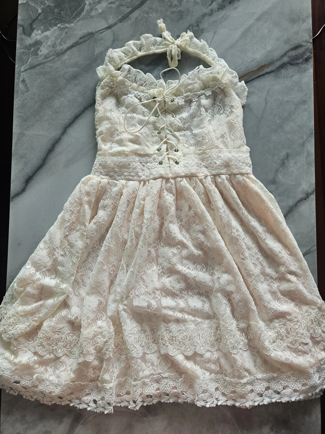 Kawaii Japanese style Lace Halter Dress with Ruffled Neckline - photo 5