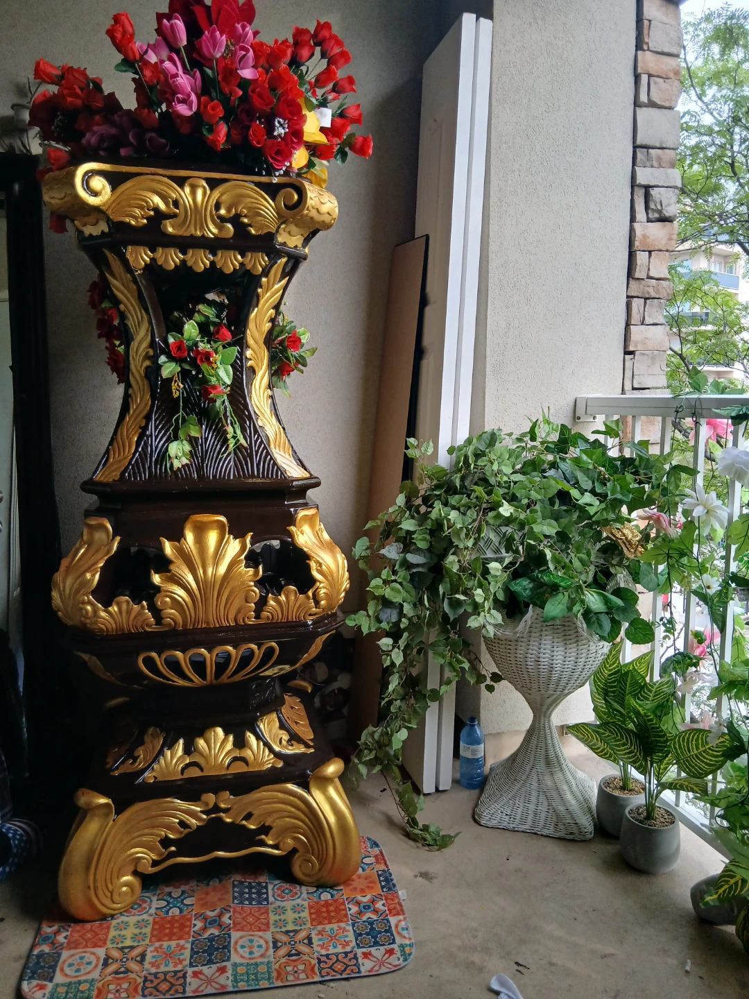 Large ornate decorative planter with gold accents
