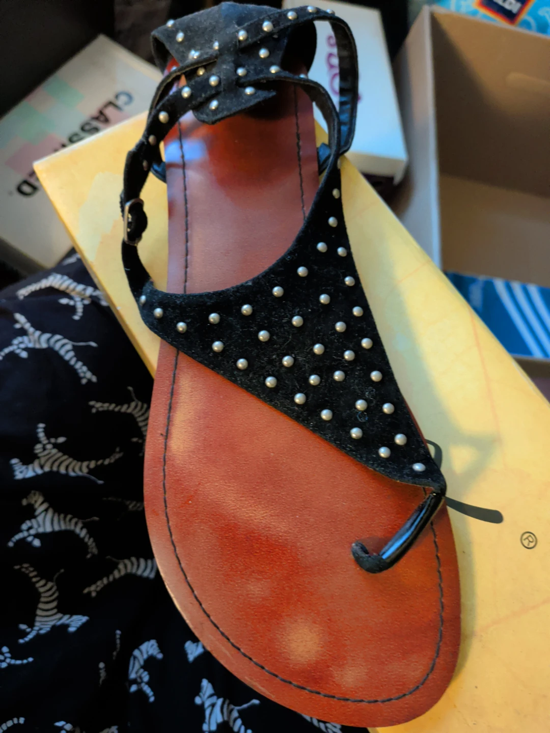 Black Studded Thong Sandals - photo 2