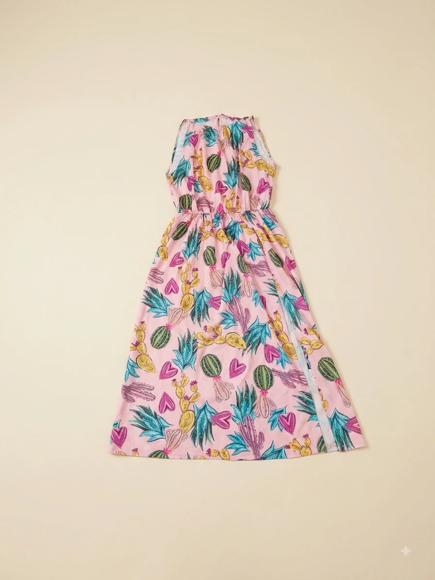 Pink Cactus Print Maxi Dress