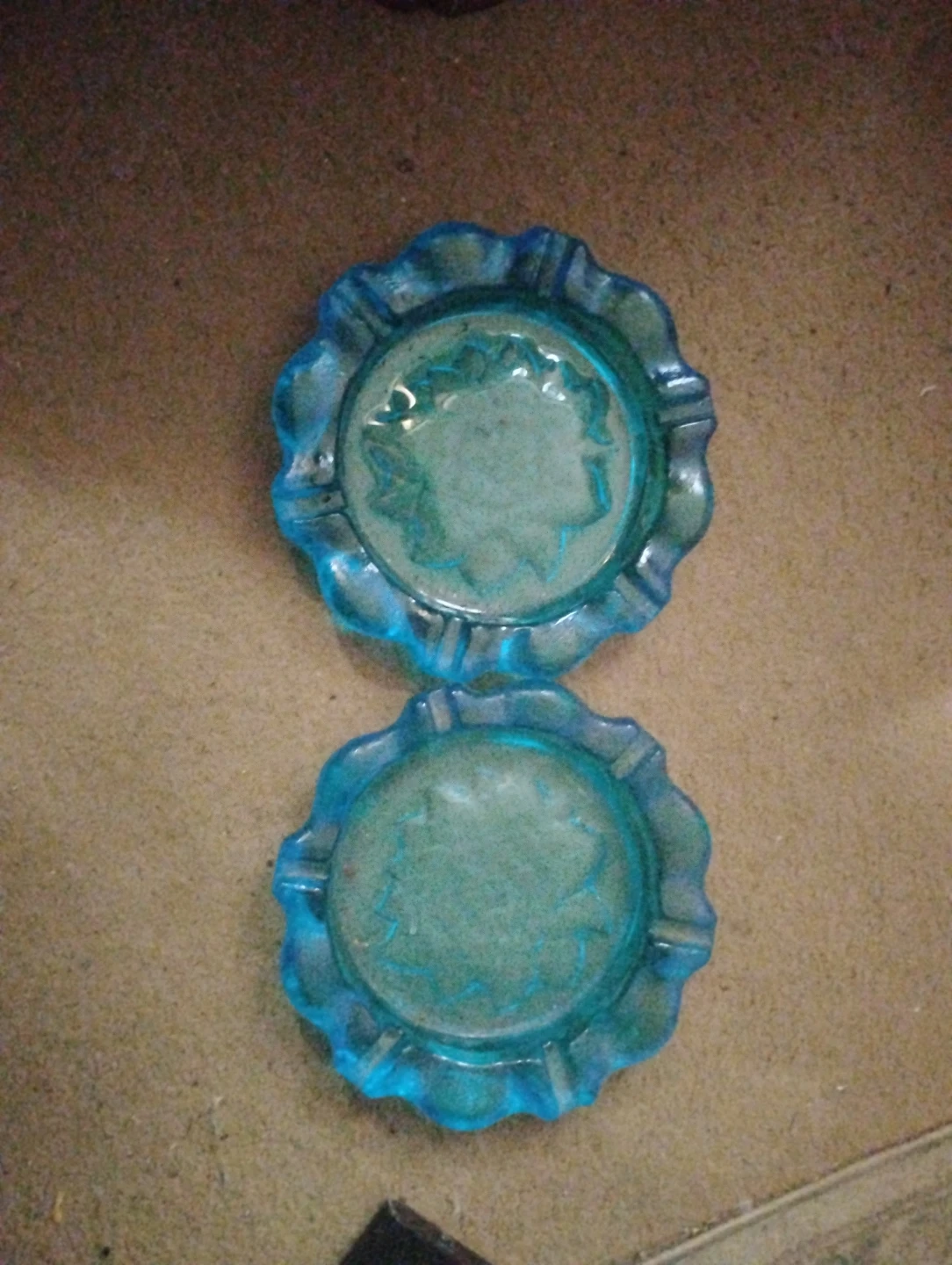 Set of 2 Blue Glass Ashtrays