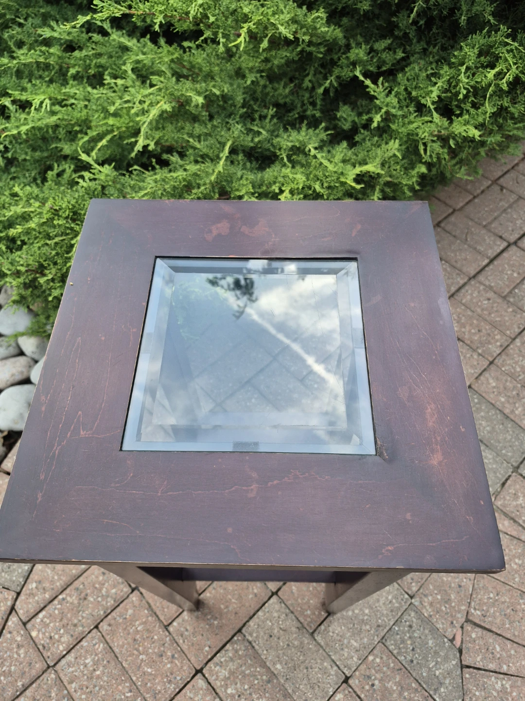 Dark Wood Accent Table with Glass Top - photo 2
