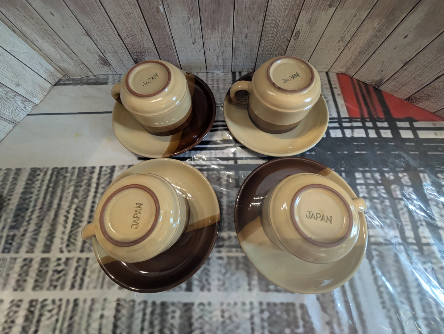 Vintage 1970s Earth-Tone Stoneware Cup & Saucer Sets (Set of 4) - photo 2