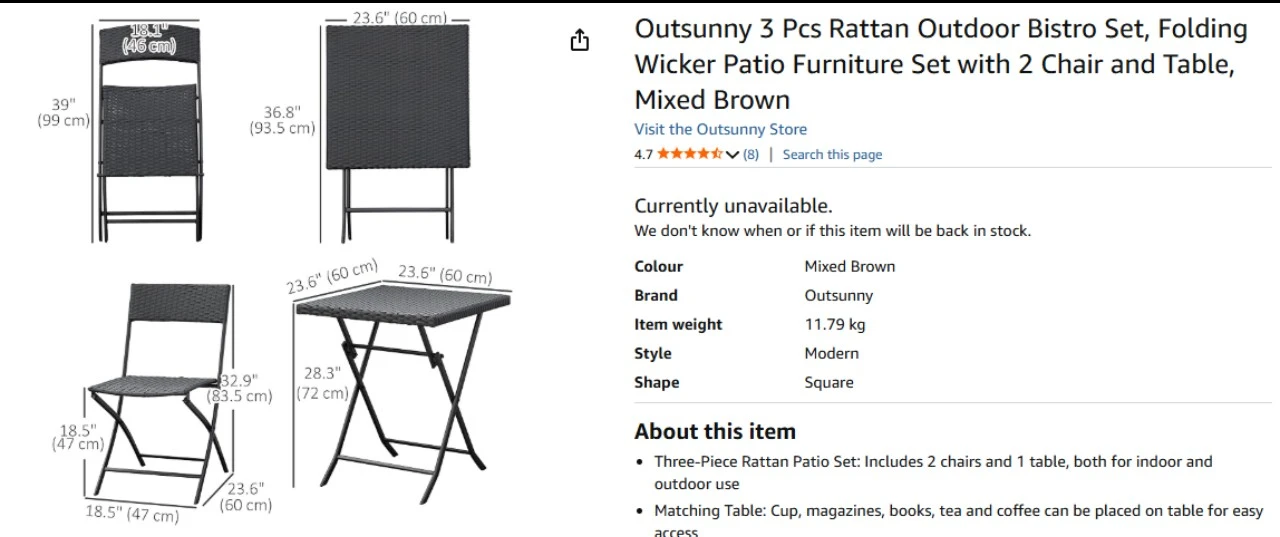 Outsunny 3 Pcs Rattan Outdoor Bistro Set - photo 2