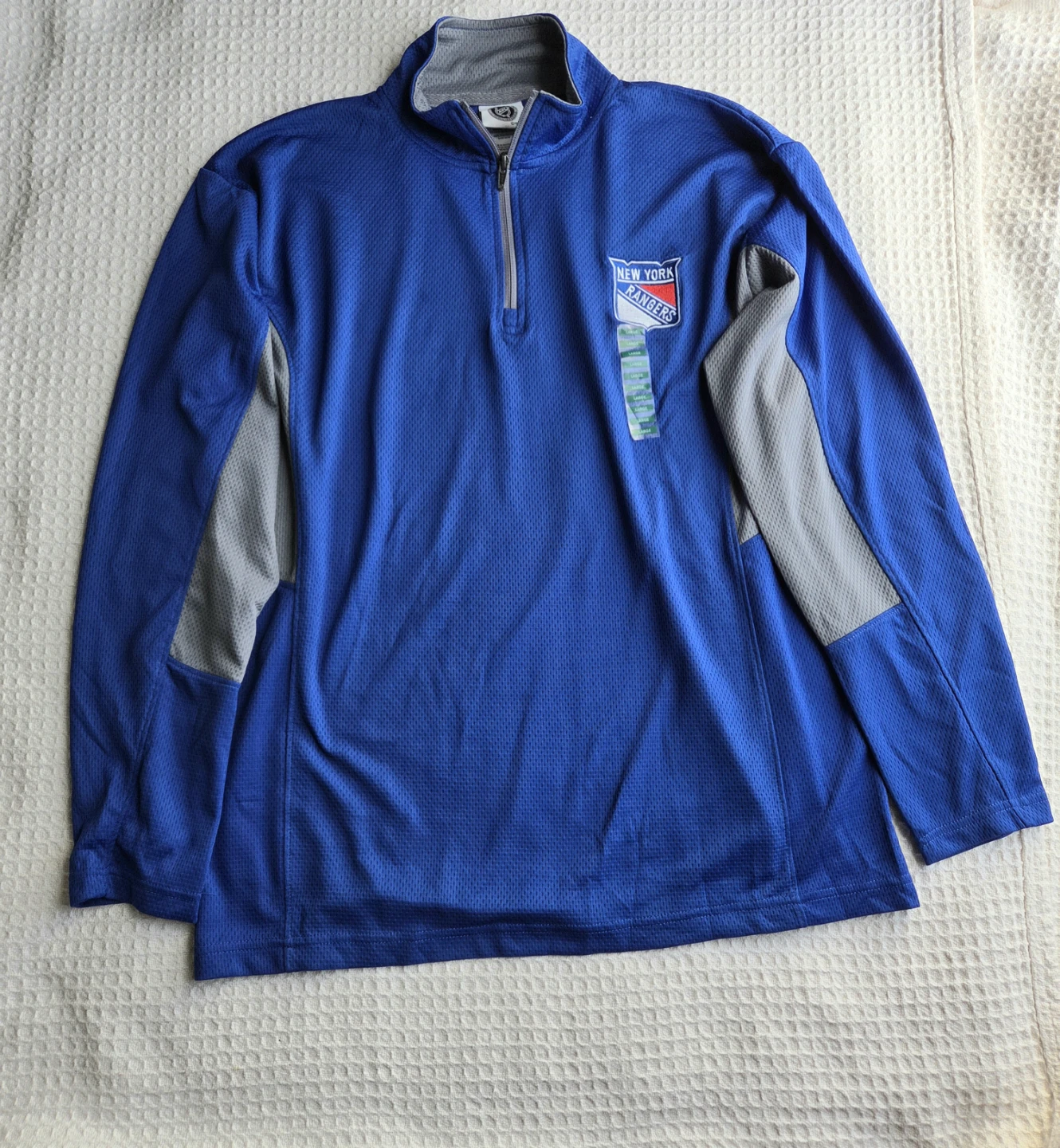 NWOT - NY Rangers NHL Men's Size L 1/4 Zip Pullover Blue/Gray