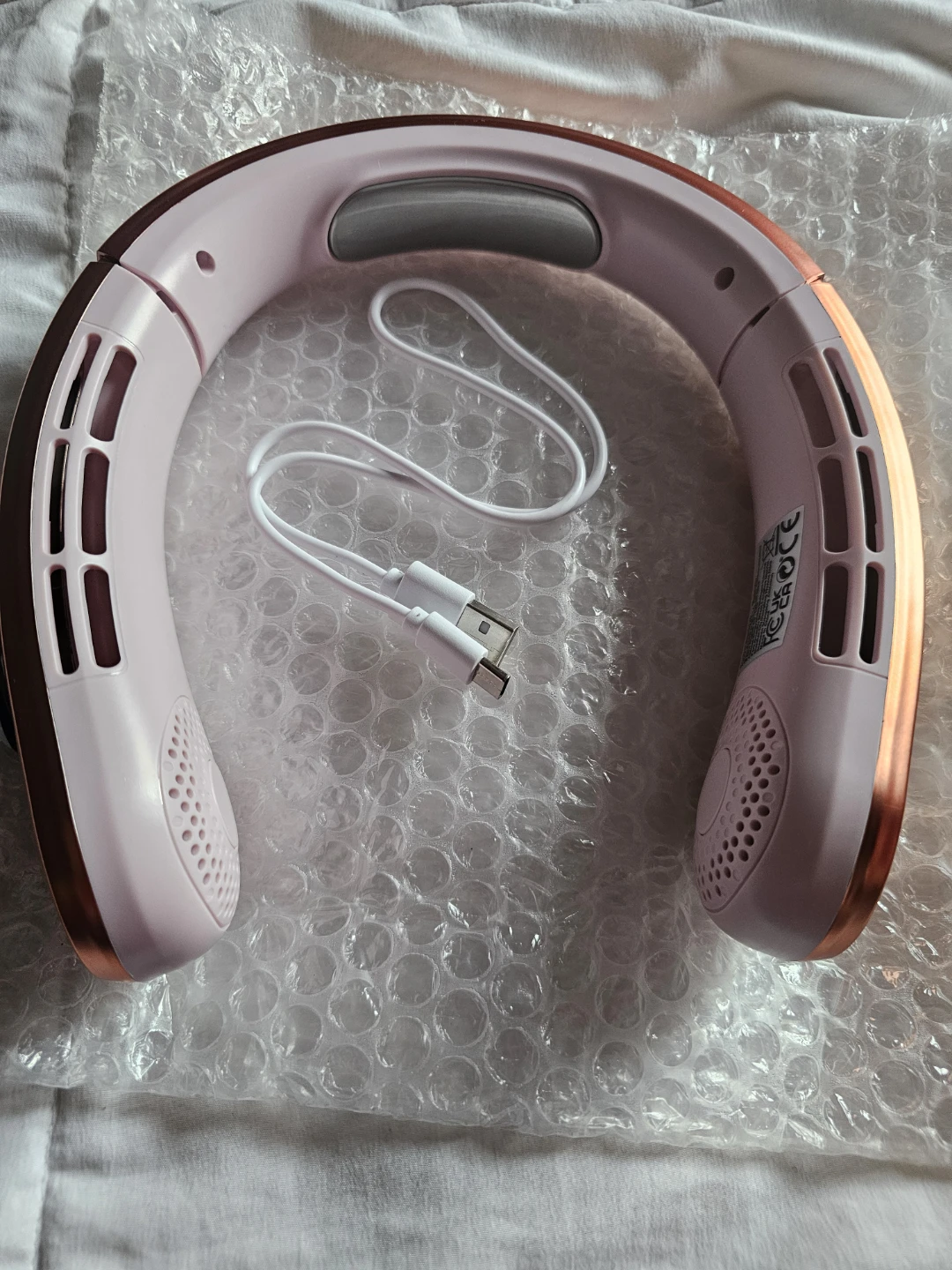 Pink Neck Fan with USB Charging Cable