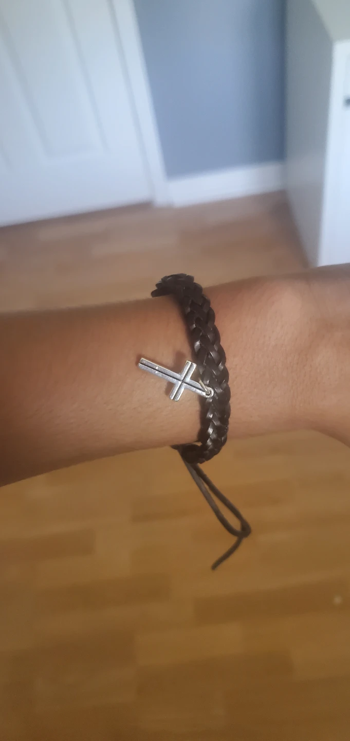 Braided Leather Bracelet with Cross Charm